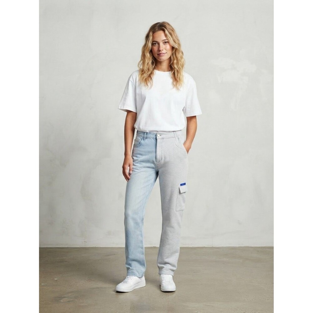 Anonymous Club Hybrid Denim Fleece Sweatpant Split-Leg Cargo Pants Size M/30x31